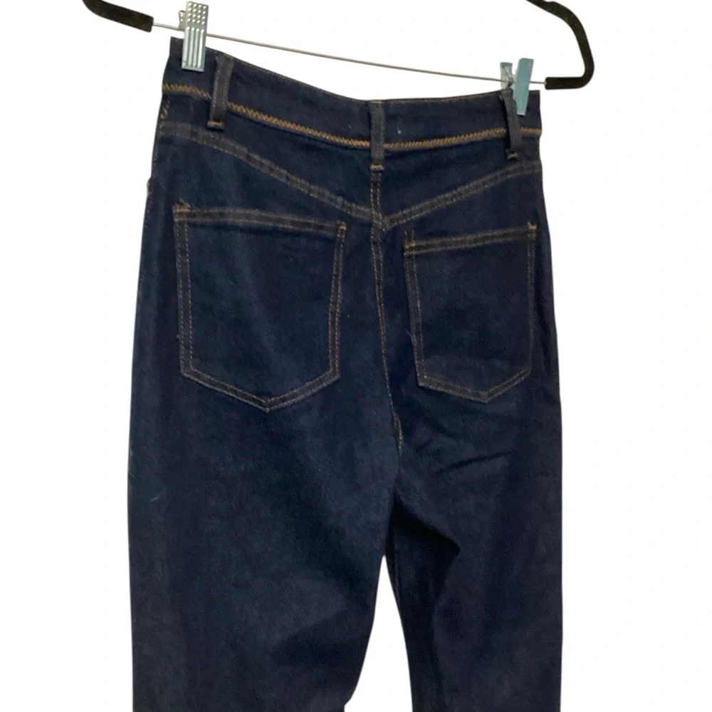 High Waist Cuffed Flare Leg Jeans In Dark Rinse Wash - Picture 5 of 7